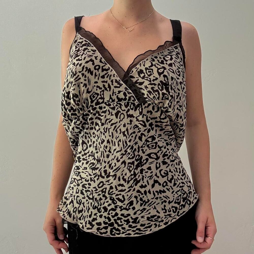 Cream and black vintage leopard print cami top